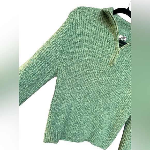 Aerie Late Night Quarter Zip Sweater Green Ribbed Cropped Size XL Womens Sporty - Picture 2 of 6